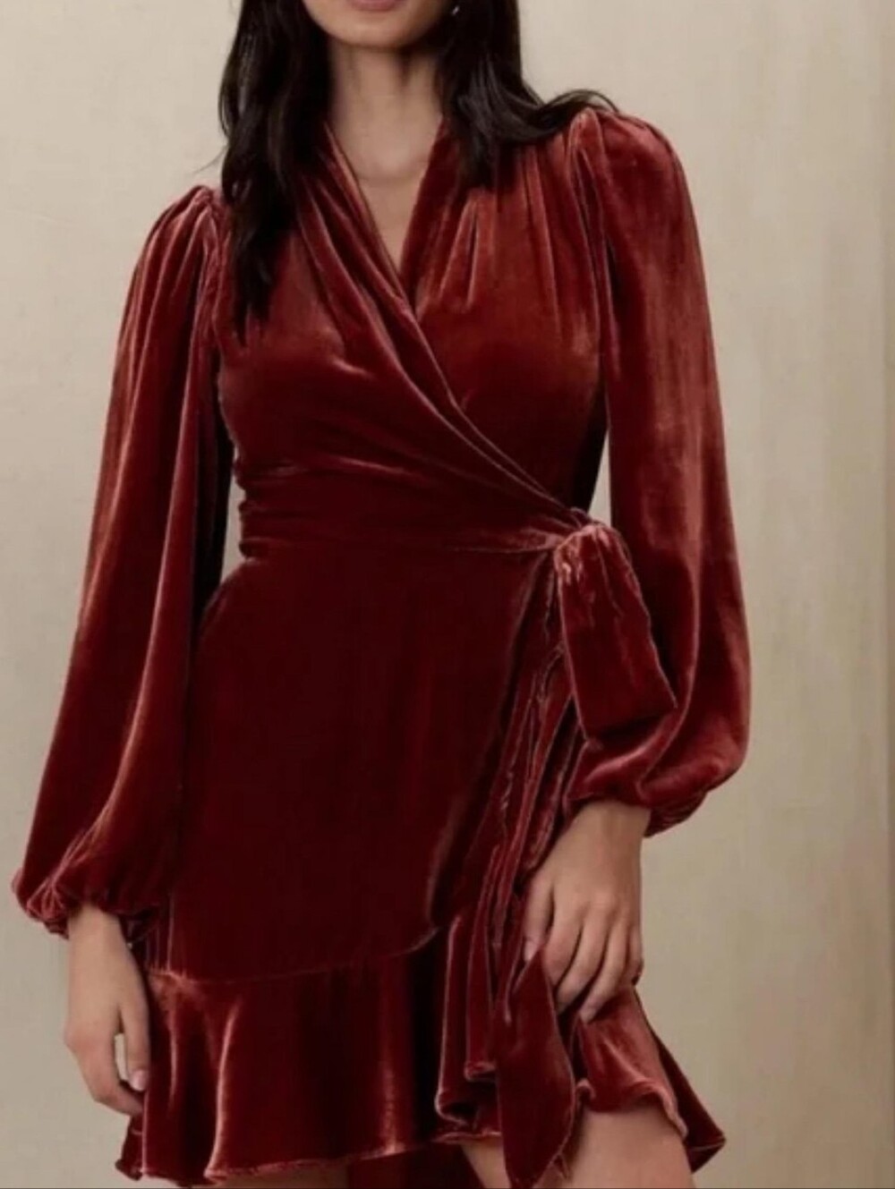 Banana Republic Velvet Wrap Mini Dress in Deep Rust